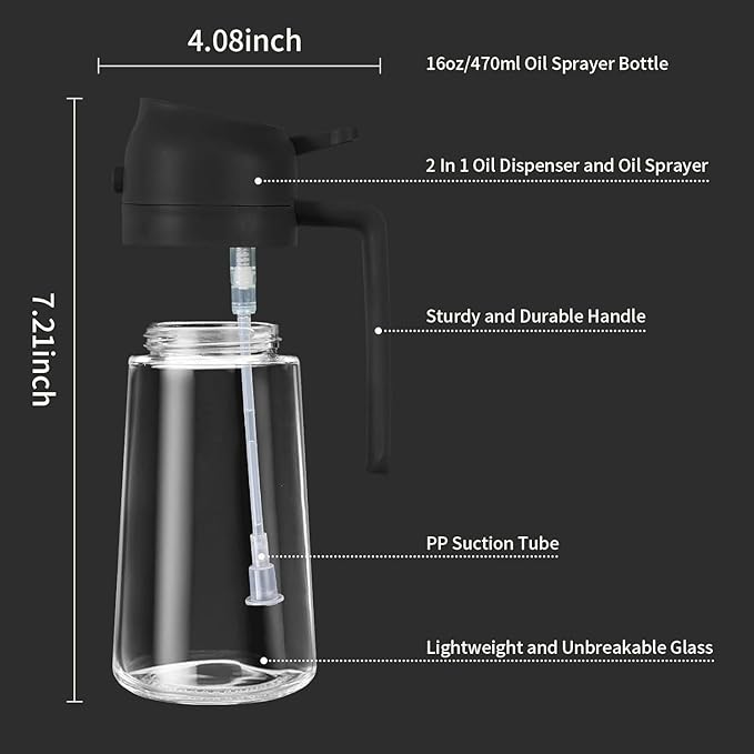 Oil Sprayer and Dispenser Bottle